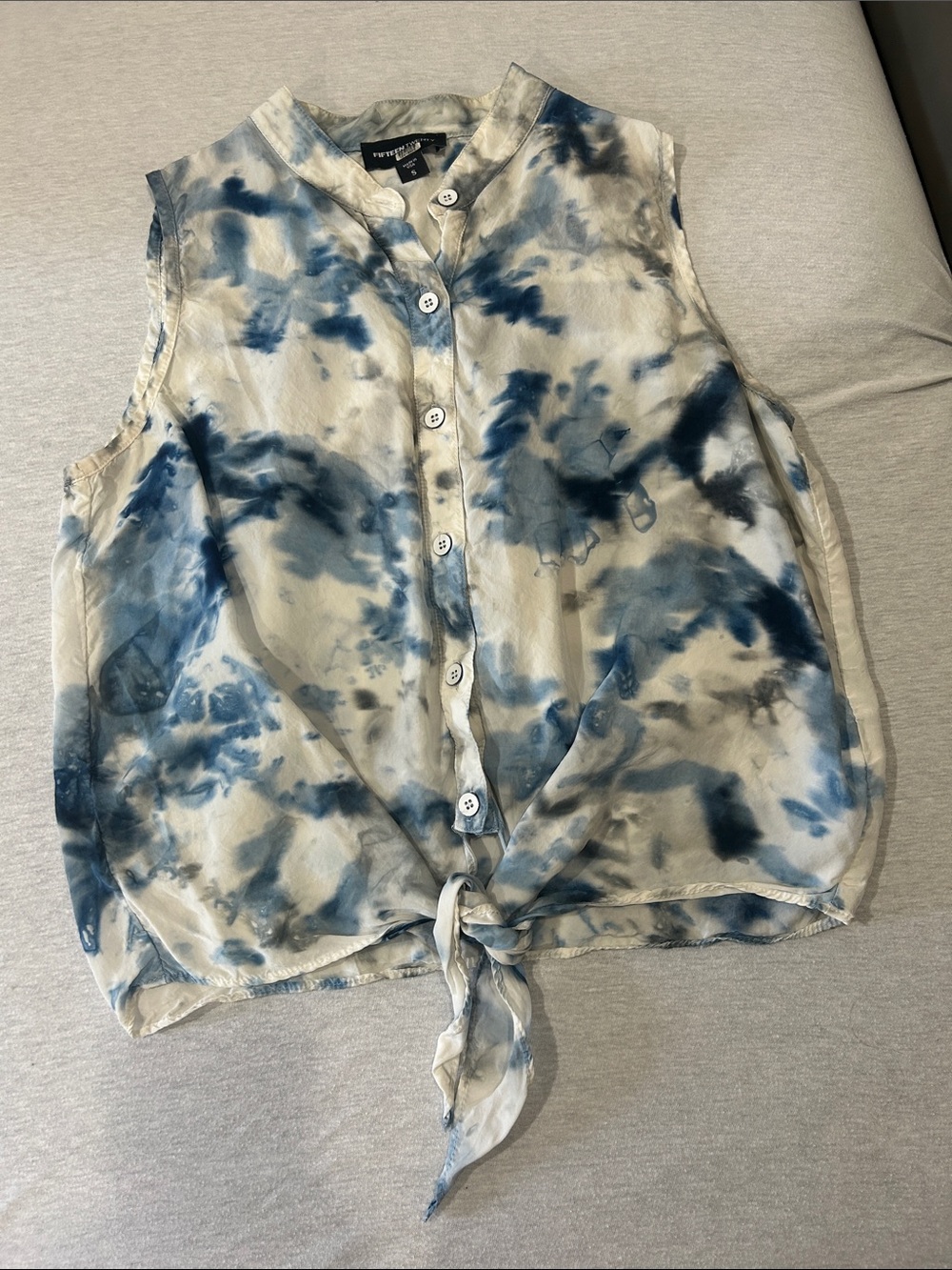 Fifteen Twenty Sleeveless Tie-Front Tie-Dye Top - Blue/White Sz S 🇺🇸